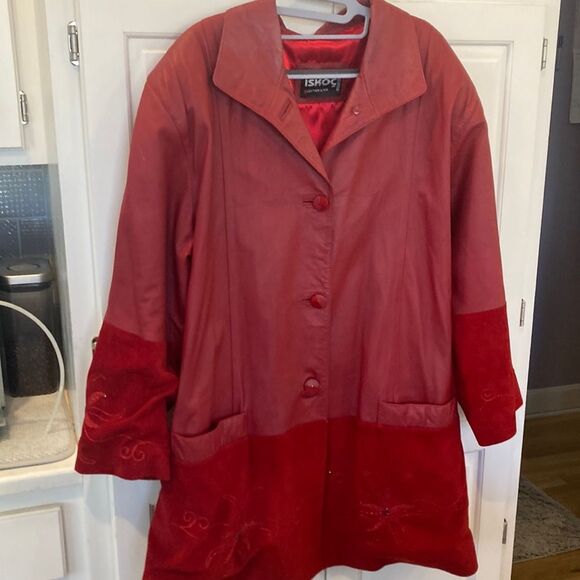 Vintage Lambskin Leather Red Suade Embroidered Rhinstones Holiday Jacket - Picture 3 of 15